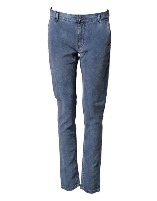 Blue Cotton Stretch Men Chino Trouser Pants