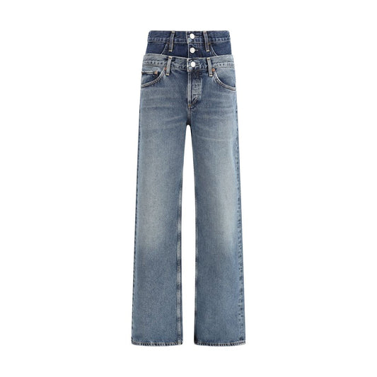Blue Recycled Cotton Straight-Leg Jeans