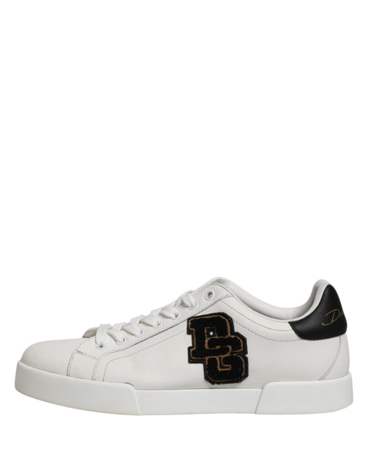 White Leather DG Logo Low Top Sneakers Shoes