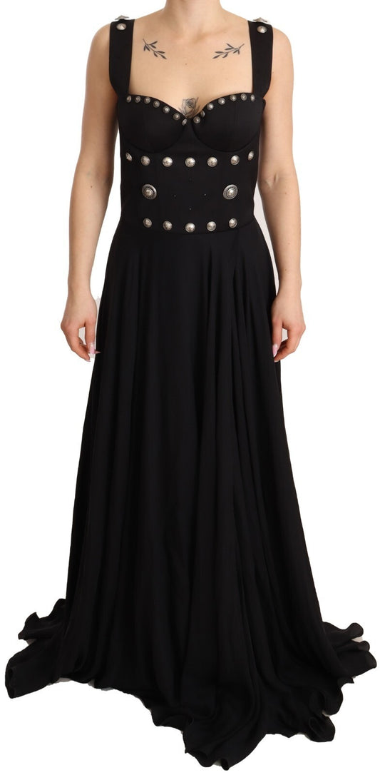 Silk Black Studded Sleeveless A-line Max Dress