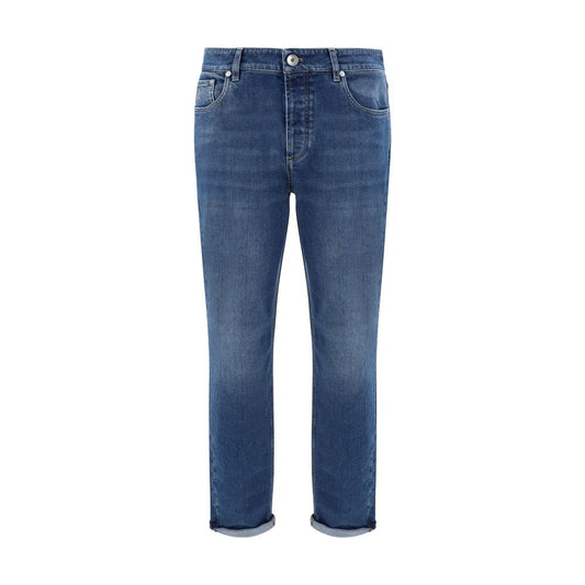 Blue Cotton Straight-Leg Jeans