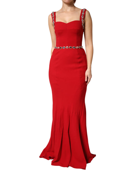 Red Crystals Sheath Mermaid Long Gown Dress