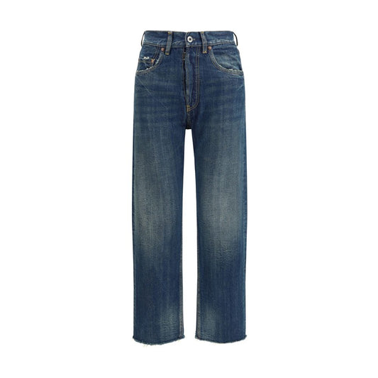 Blue Cotton Straight-Leg Jeans