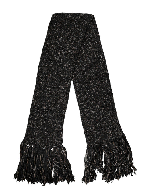 Black Wool Fringes Neck Wrap Foulard Scarf
