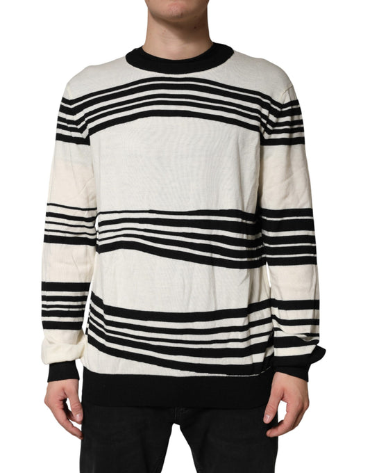 Black White Stripe CrewNeck Pullover Sweater