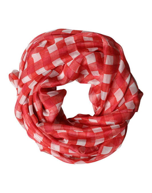 Red Checkered Stole Neck Wrap Shawl Scarf