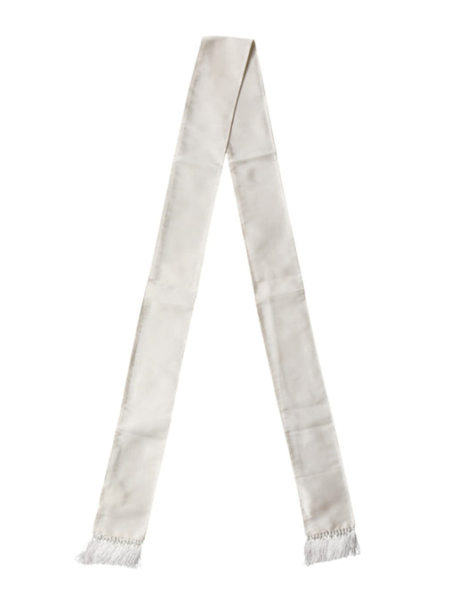 White Silk Fringes Neck Wrap Foulard Scarf