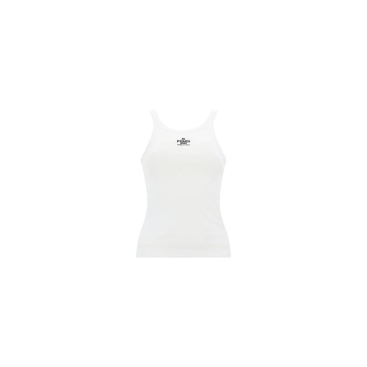 White Cotton Sleeveles T-Shirt