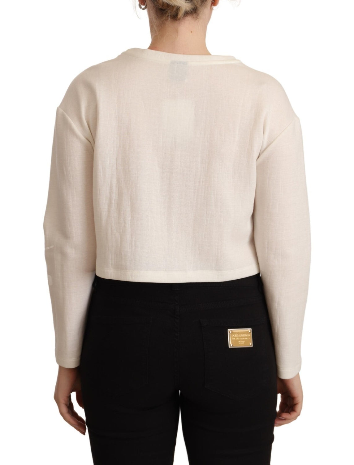 Beige Logo Long Sleeve Cropped Pullover Sweater