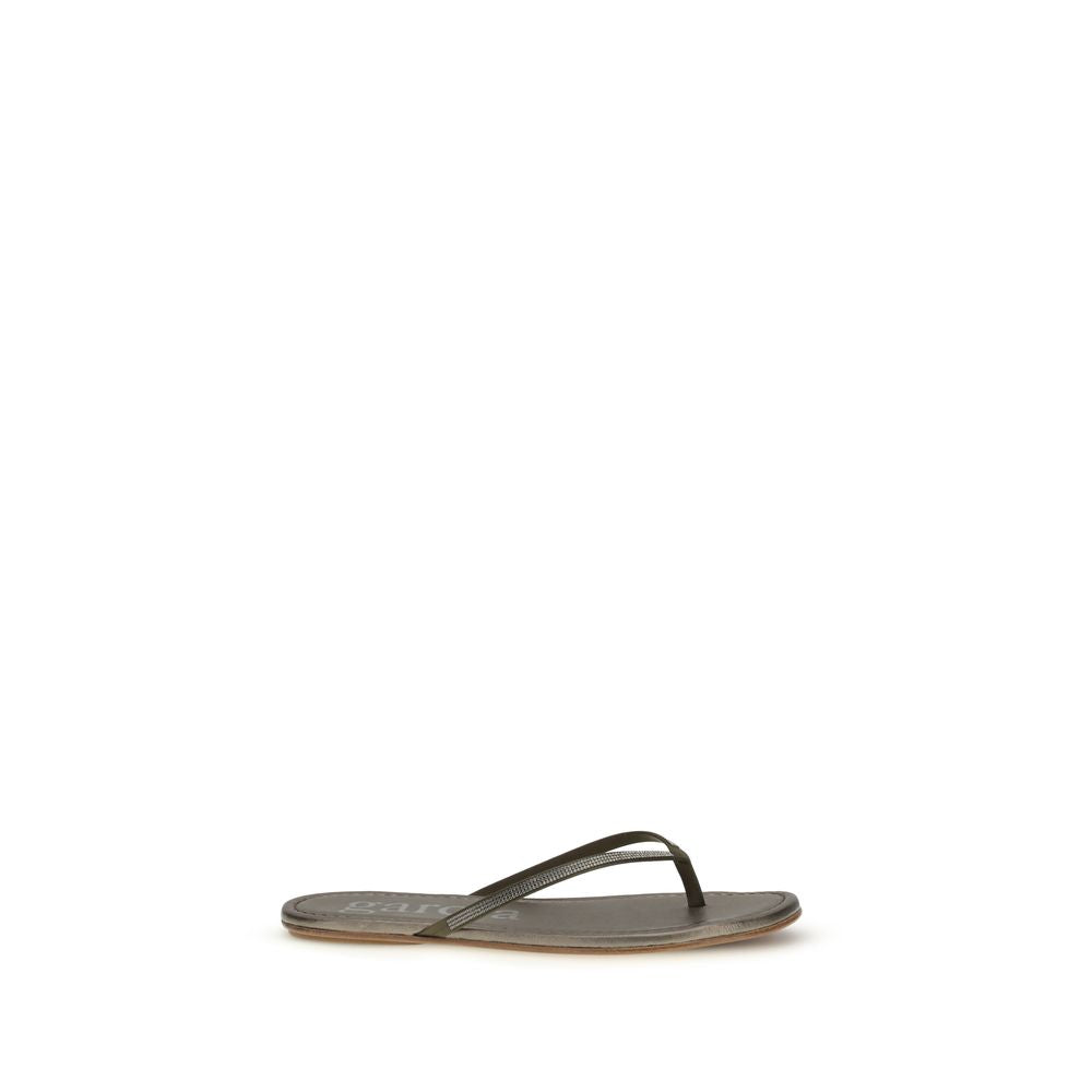 Bicolor Crystals Flat Sandals