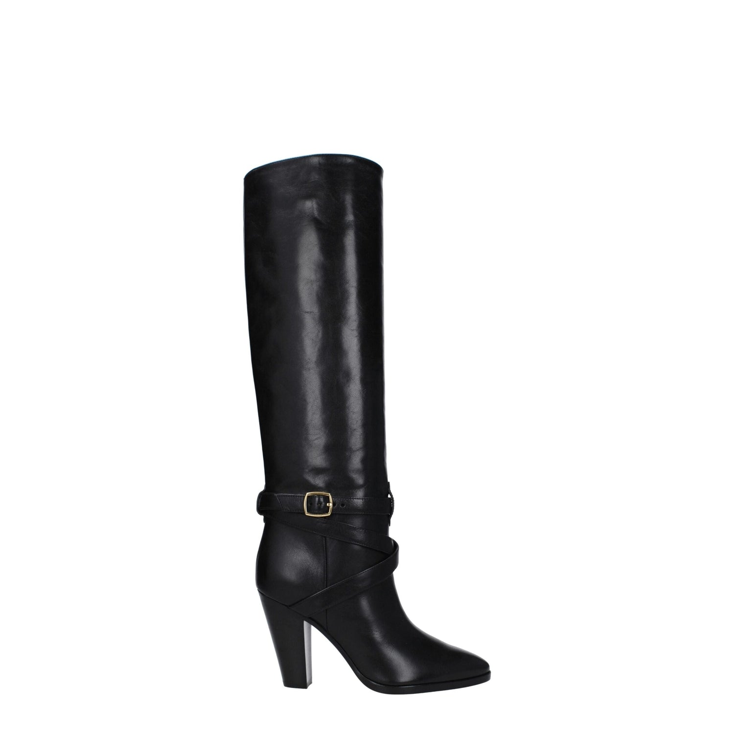 Black Leather High Heel Boots