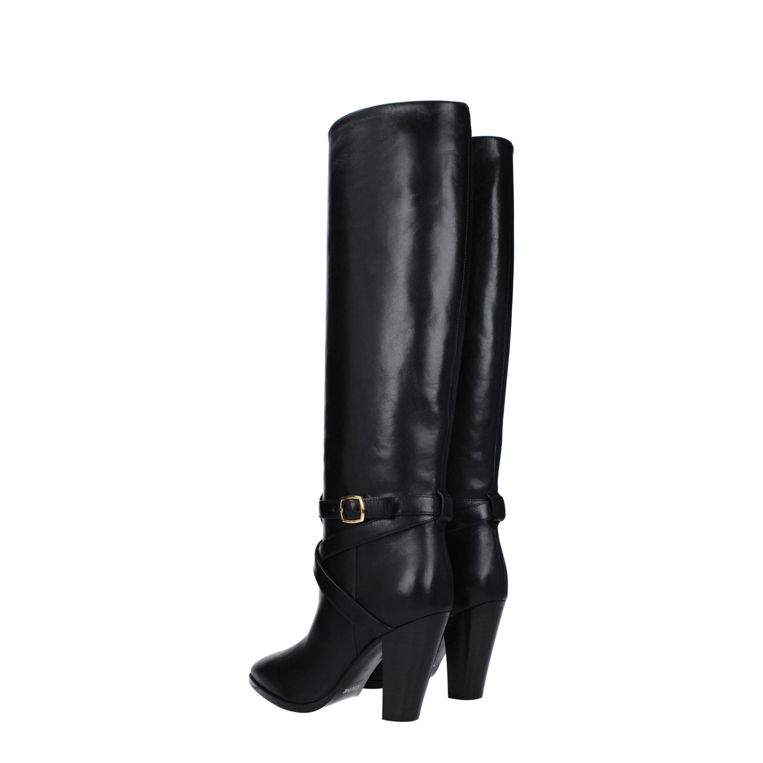 Black Leather High Heel Boots