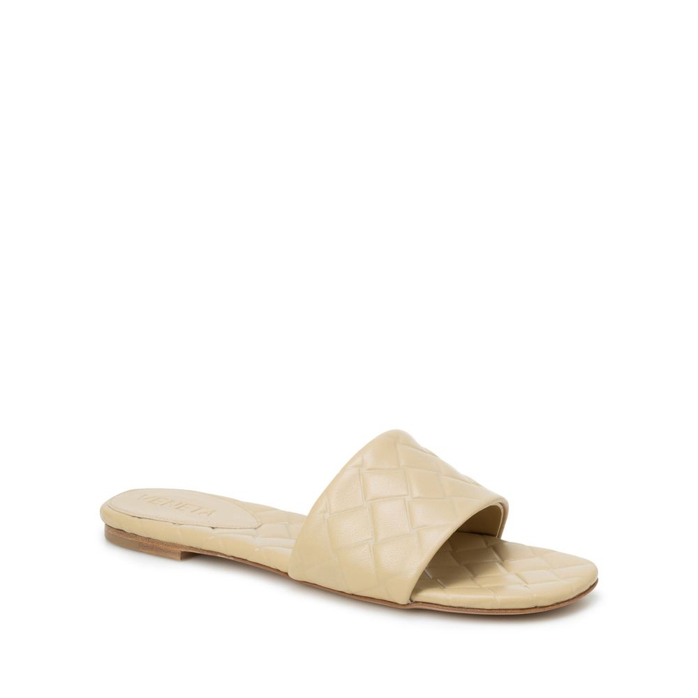 Beige Lamb Leather Flat Sandals
