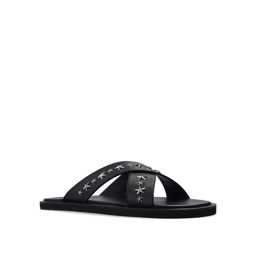 Black Calfskin Flat Sandals