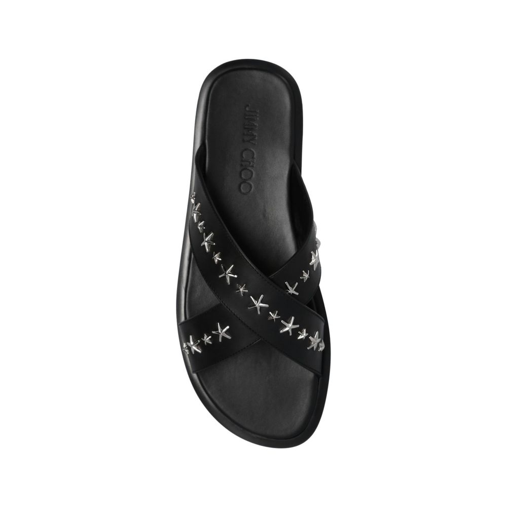 Black Calfskin Flat Sandals