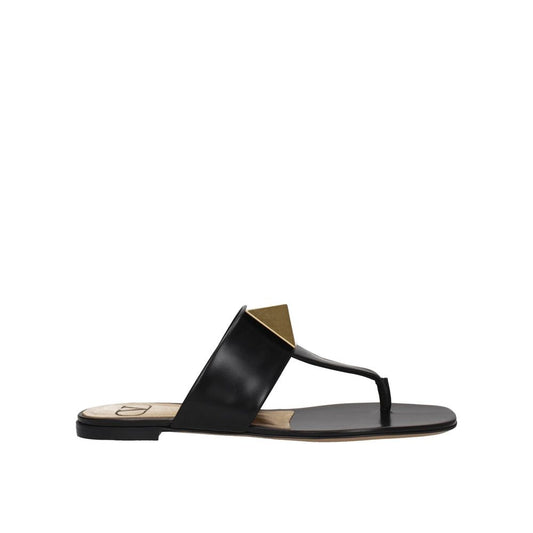 Black Calfskin Flat Sandals