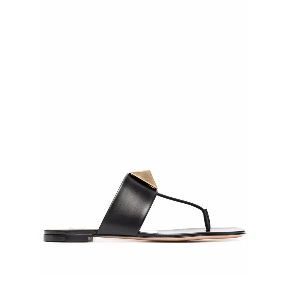 Black Leather Flat Sandals