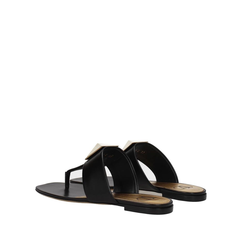 Black Calfskin Flat Sandals