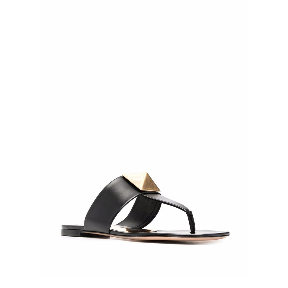 Black Leather Flat Sandals