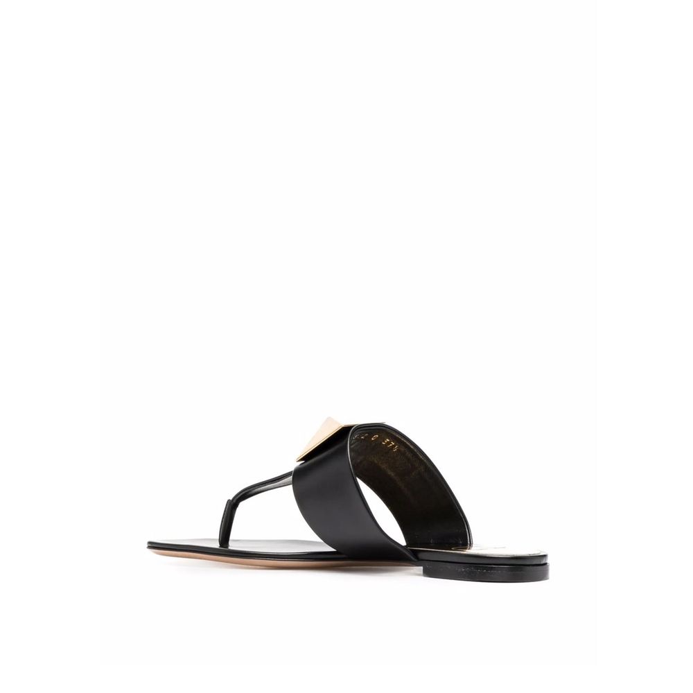 Black Leather Flat Sandals