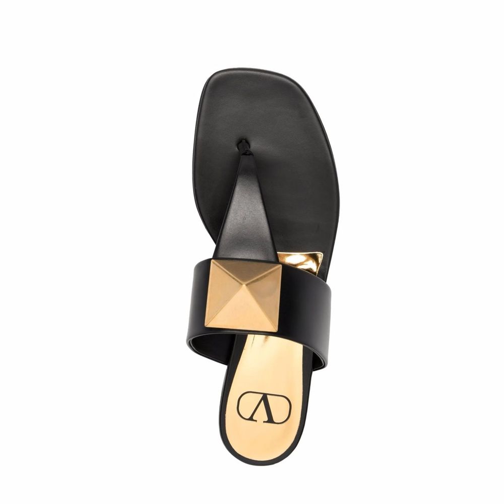 Black Leather Flat Sandals