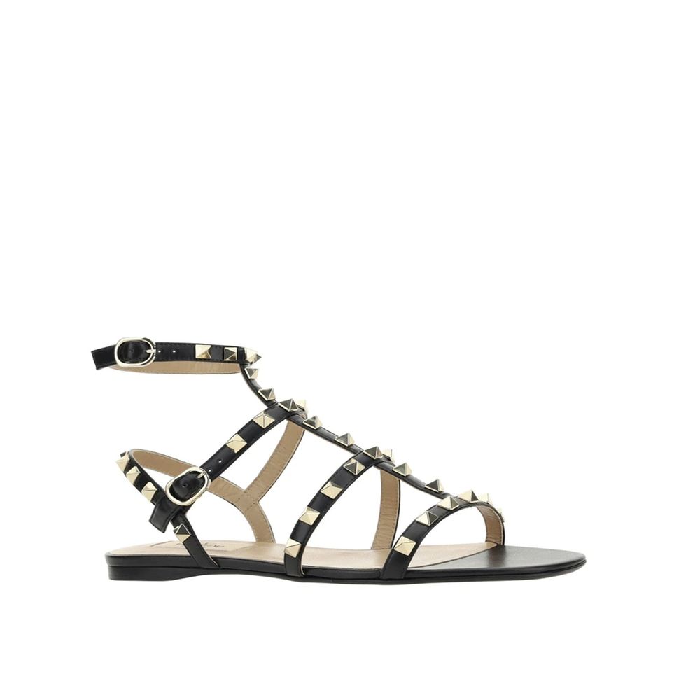 Black Calfskin Flat Sandals