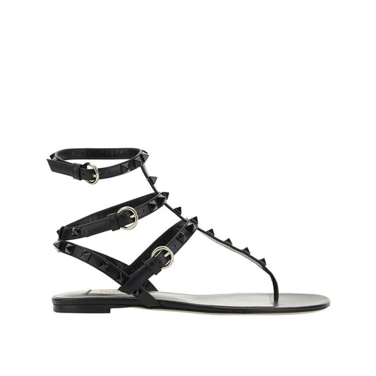 Black Calfskin Strap-On Sandals