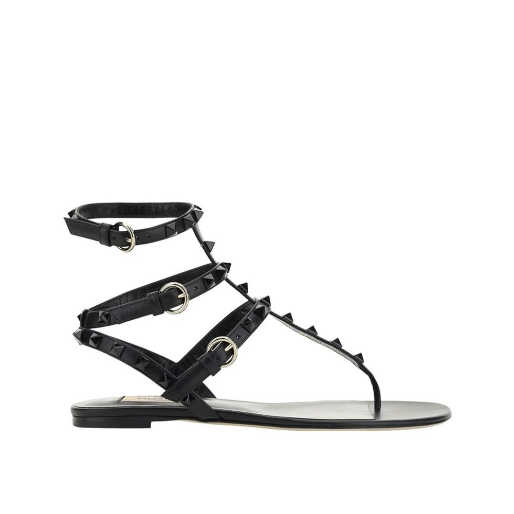 Black Calfskin Strap-On Sandals