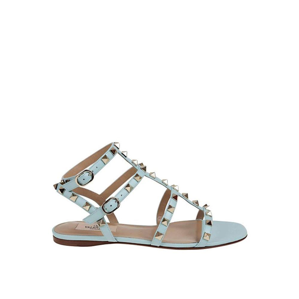 Blue Calfskin Flat Sandals