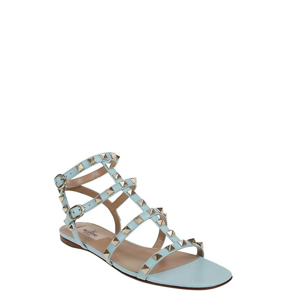 Blue Calfskin Flat Sandals