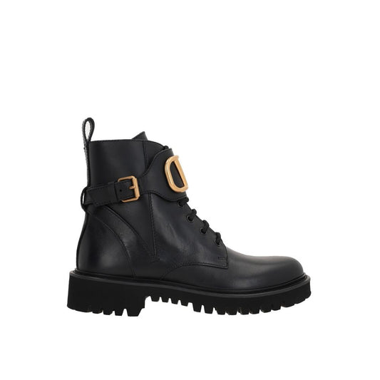 Black Calfskin Lace-Up Boots