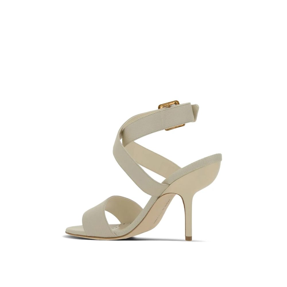 White Calfskin Stiletto Heel Sandals