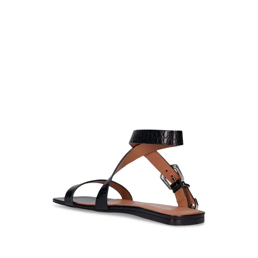 Black Calfskin Strap-On Sandals