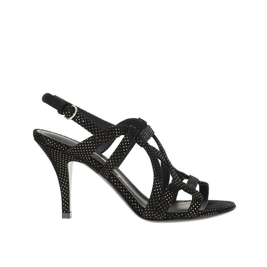 Black Leather Stiletto Heel Sandals