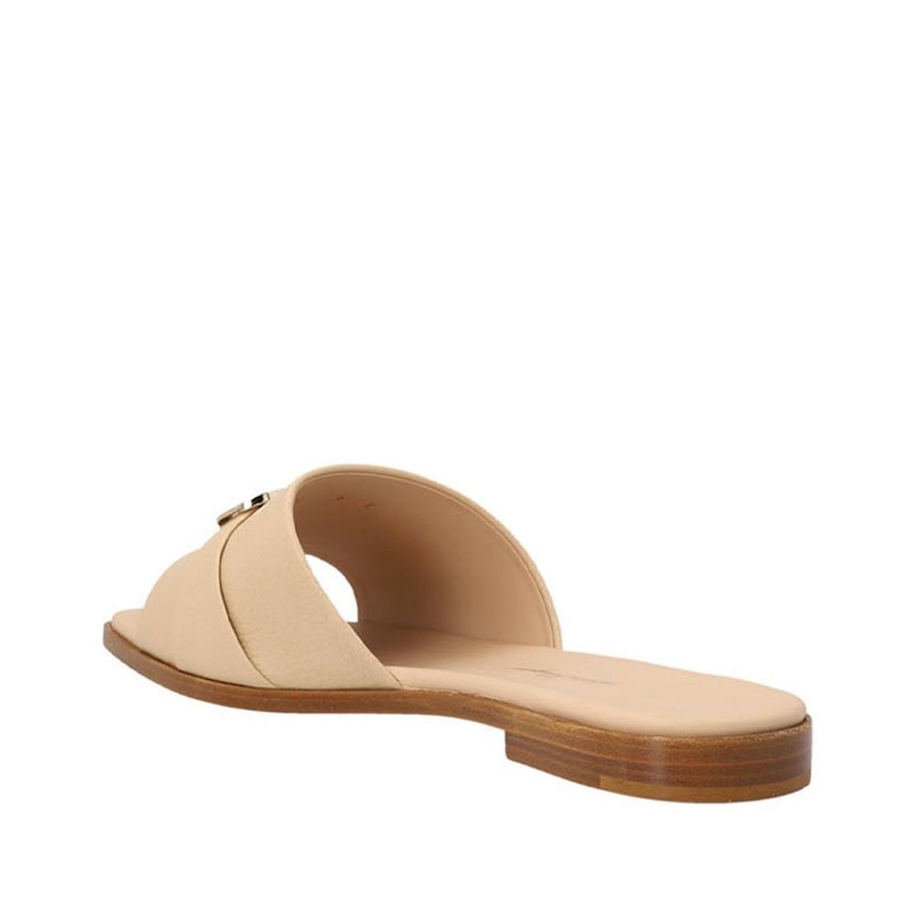 Beige Calfskin Flat Sandals