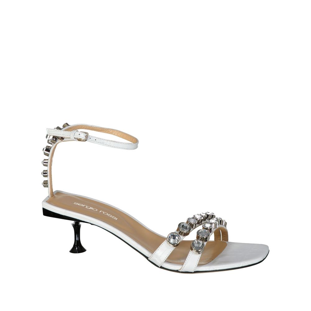 White Calfskin Stiletto Heel Sandals
