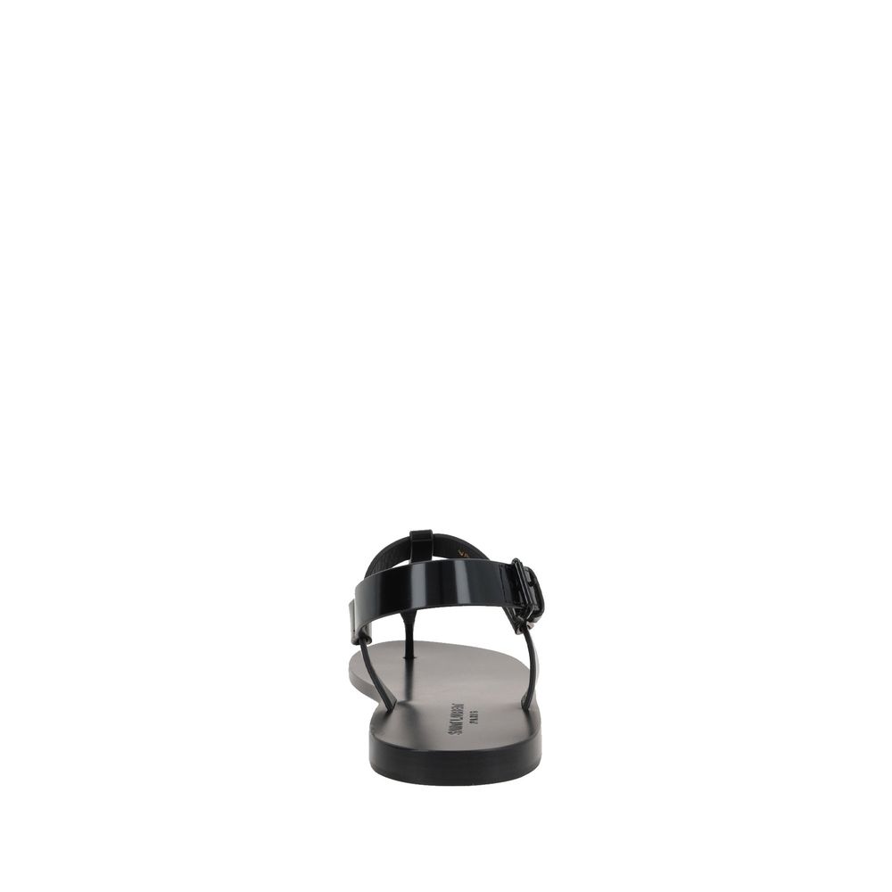 Black Calfskin Flat Sandals