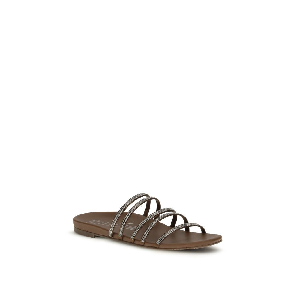 Brown Calf Leather Bos Taurus Flat Sandals