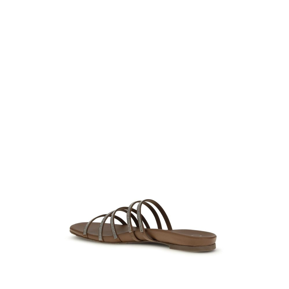 Brown Calf Leather Bos Taurus Flat Sandals