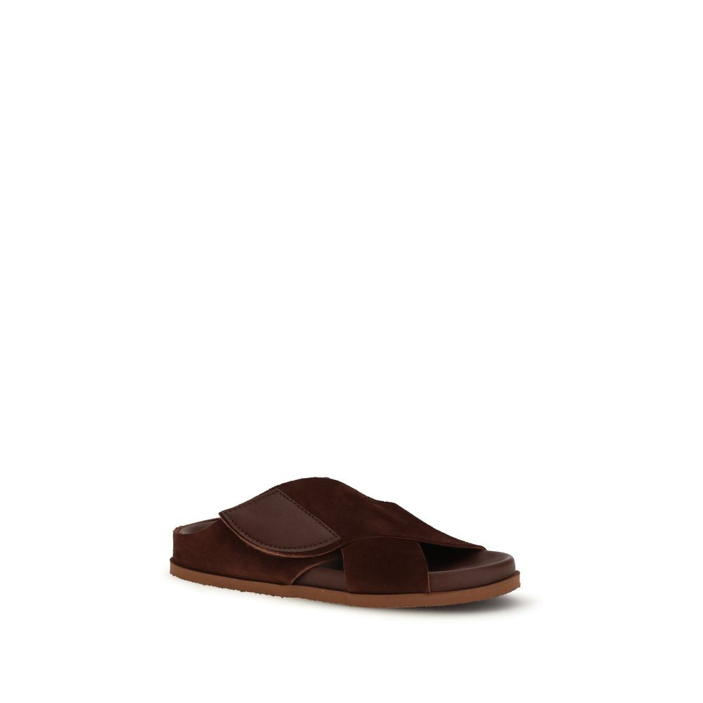 Brown Velvet Flat Sandals