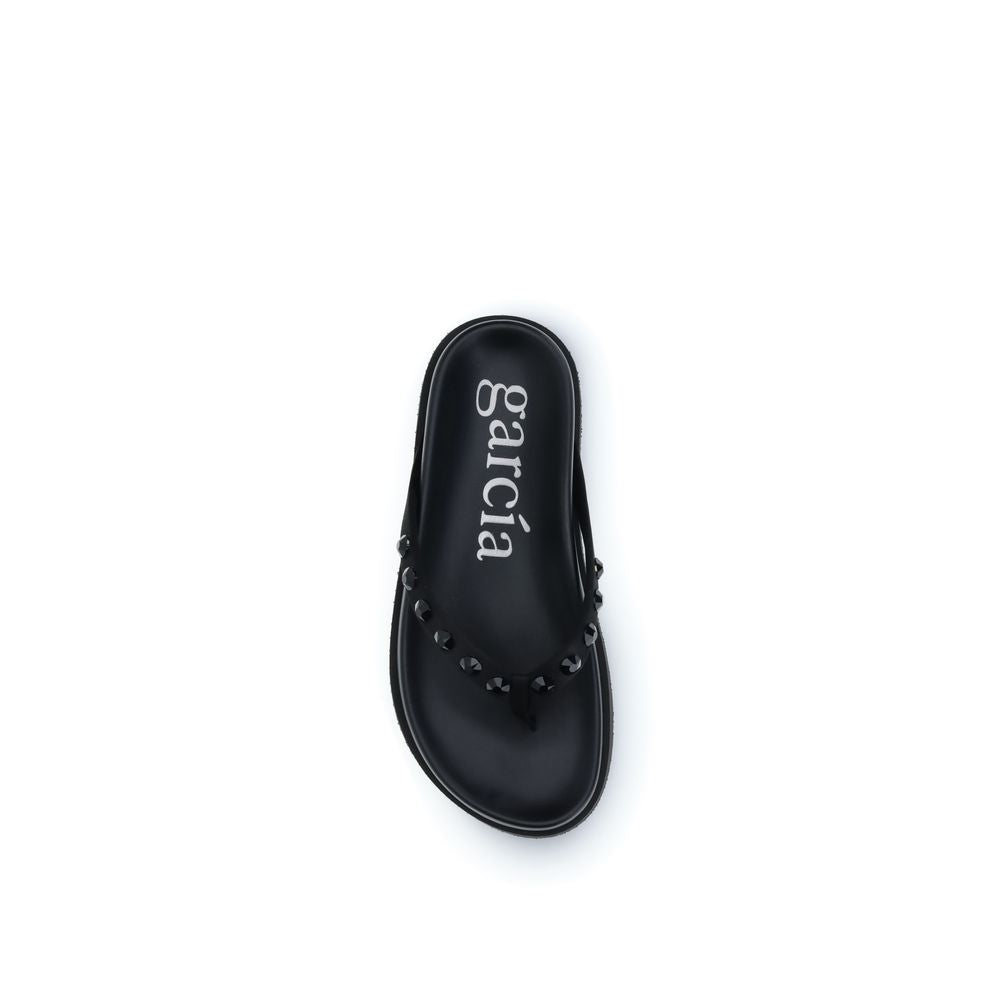 Black Rubber Flat Sandals