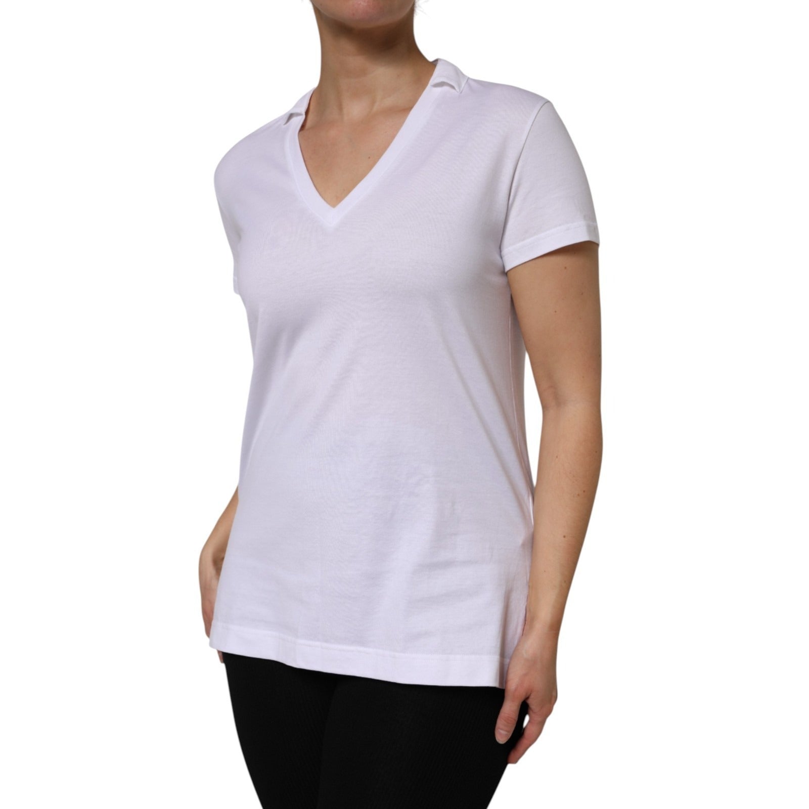 White V-Neck Cotton Short Sleeves T-shirt