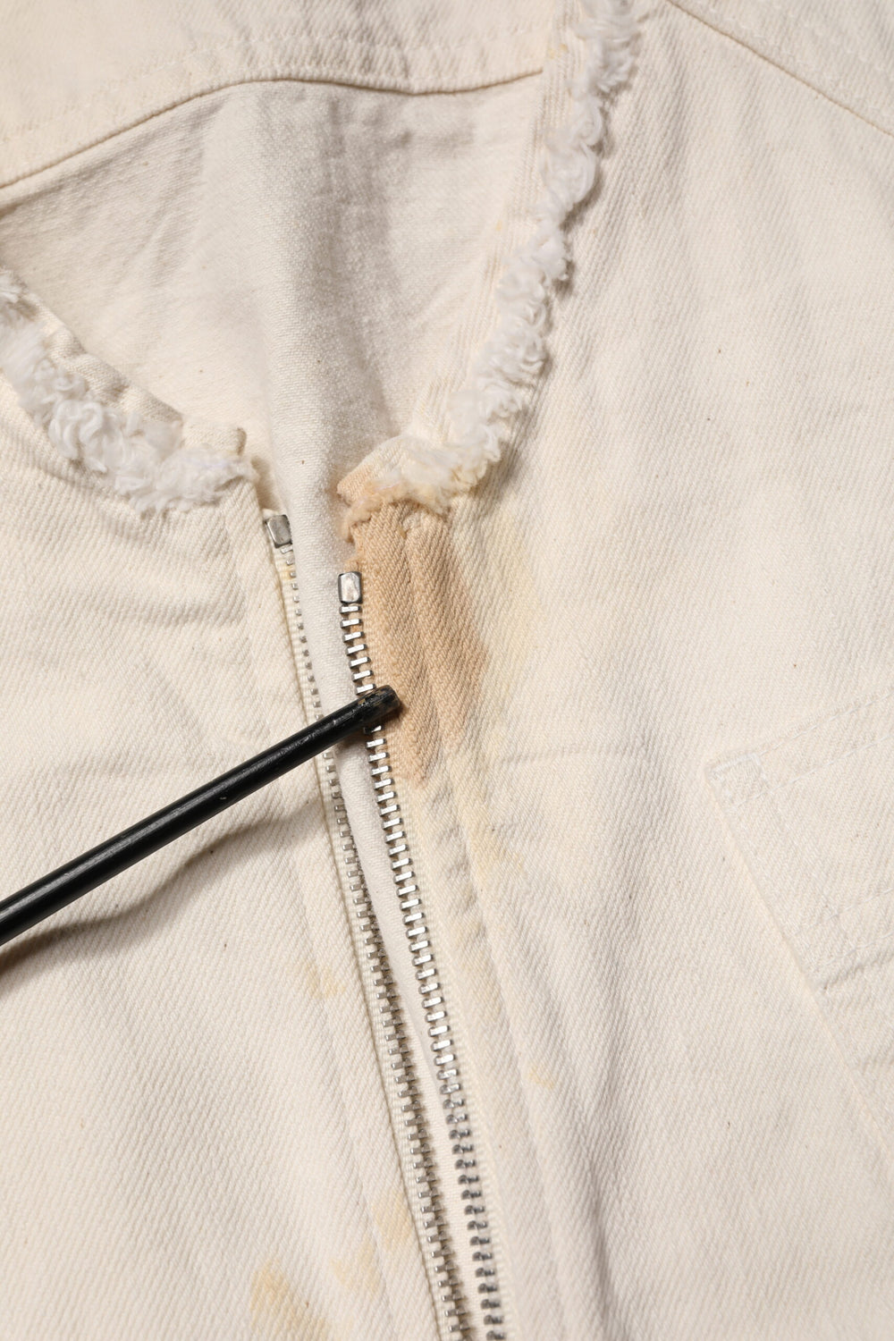 Off White Cotton Full Zip Denim Men Blouson Jacket