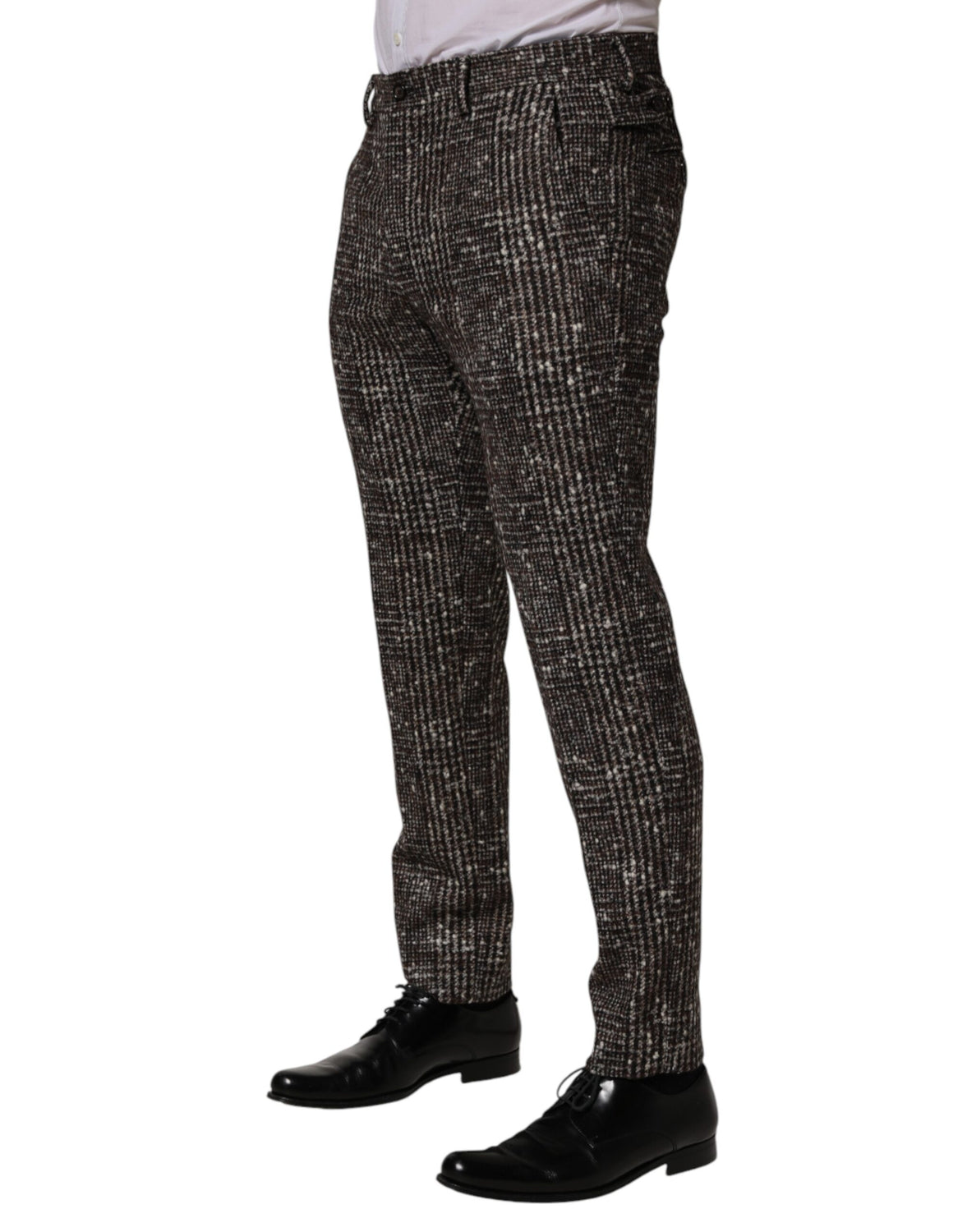 Brown Wool Plaid Skinny Dress Trouser Pants