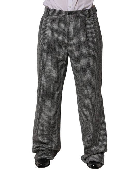 Gray Houndstooth Straight Dress Trouser Pants