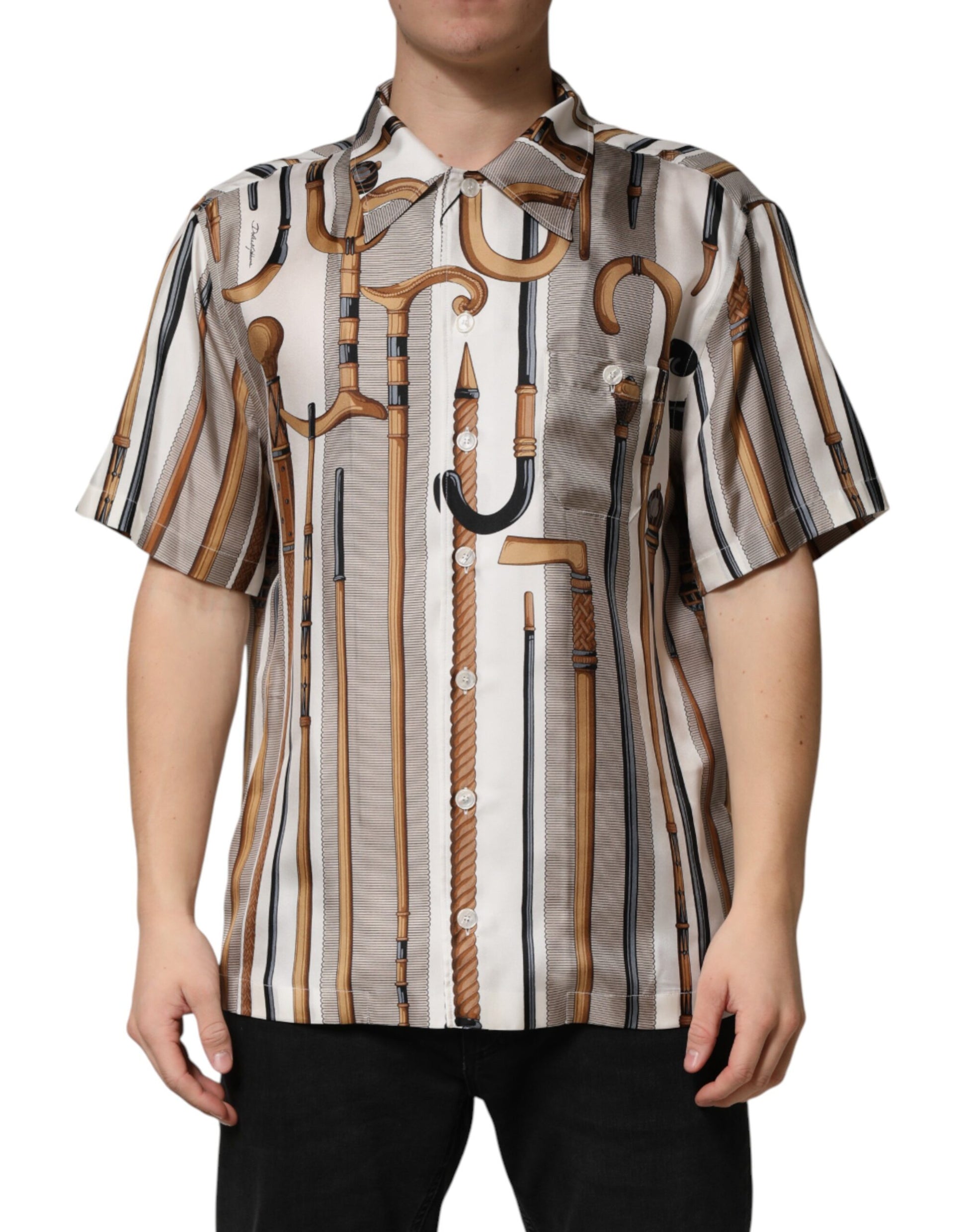 Multicolor Walking Stick Print Men Shirt