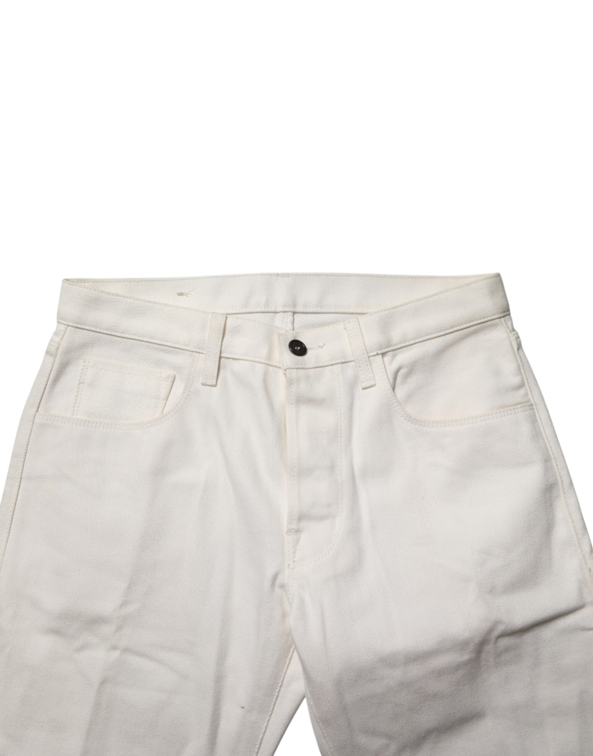 White Cotton Straight Denim Mid Waist Trouser Jeans