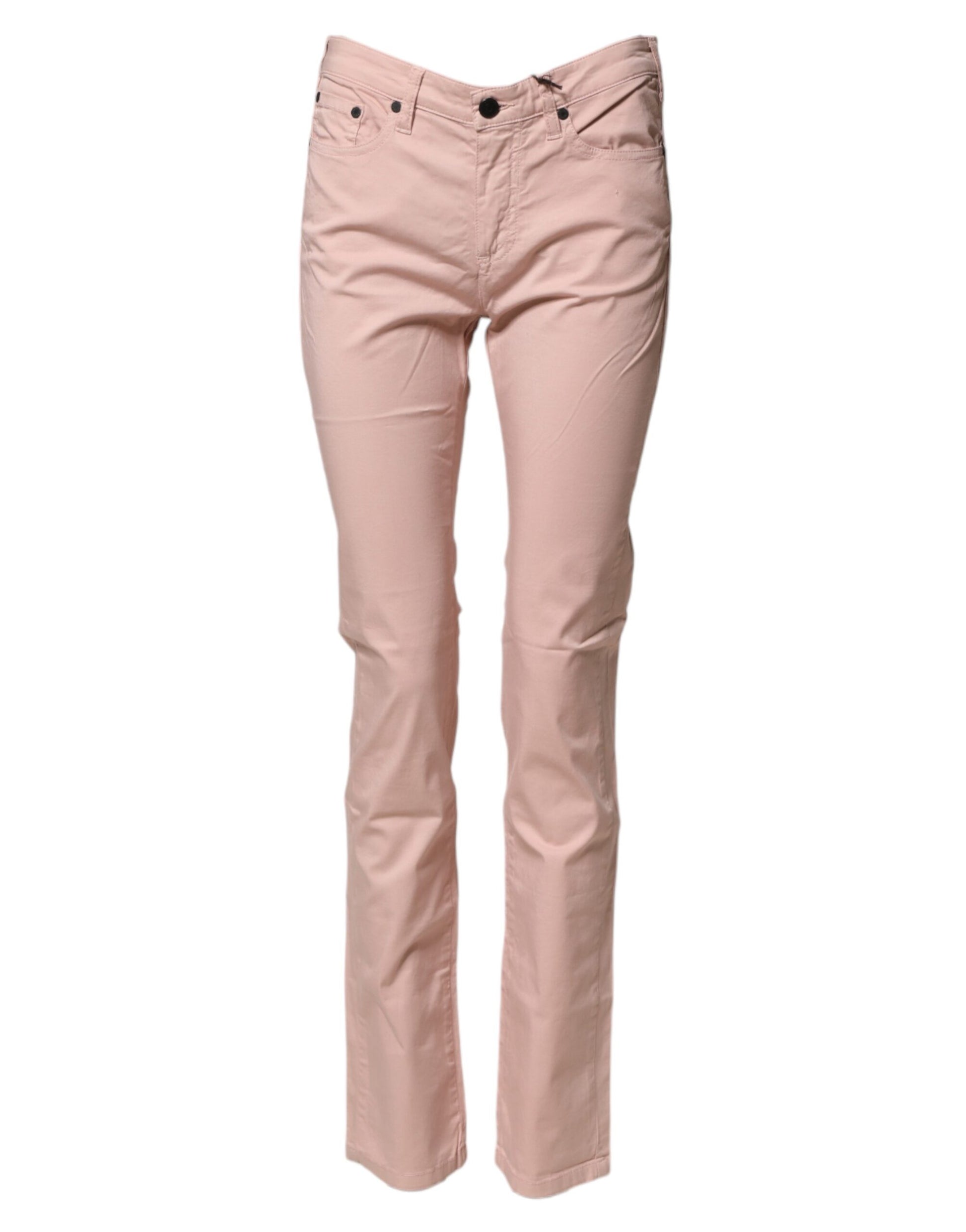 Light Pink Cotton Mid Waist Skinny Fit Denim Jeans