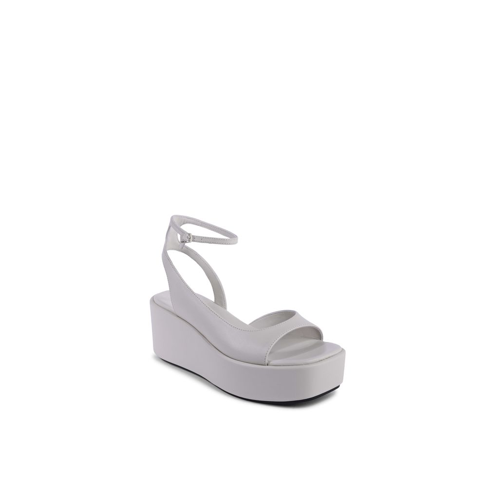 Beige Leather Platform Sandals