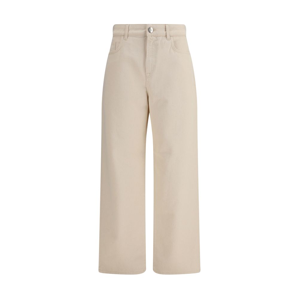 Beige Cotton Relaxed Fit Jeans